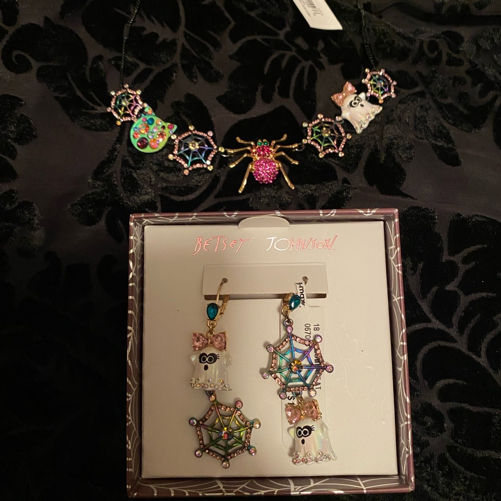 Betsey Johnson Pink Ghost Necklace & Earrings